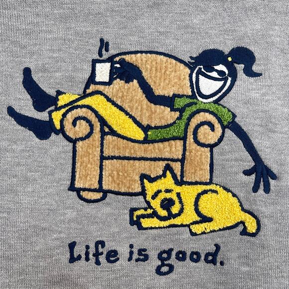 Life Is Good Crewneck Sweater Sz S New $63 Girl & Her Dog Gray Rayon Blend - Picture 5 of 9